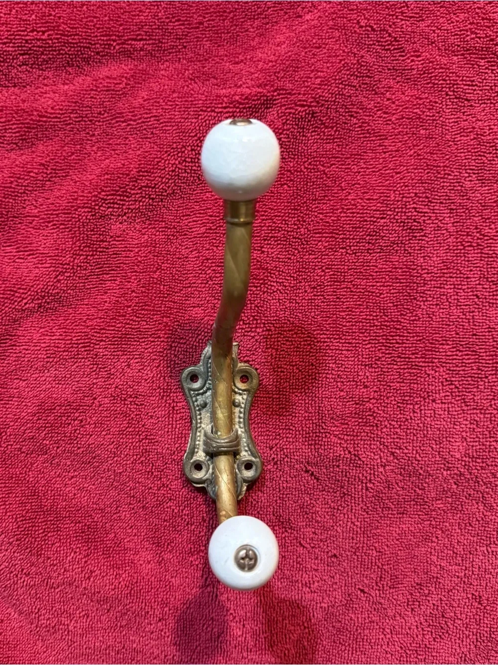 Vintage-Style Brass Wall Hook with White Ceramic Knobs